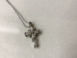 CZ CROSS PENDANT AND 14KT WHITE GOLD CHAIN