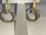 (2) PAIR 14KT GOLD AND TOURMALINE IN & OUT HOOPS: