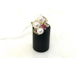 14KT GOLD, PEARL AND RUBY RING: