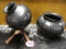 2 BLACK WARE POTTERY OLLAS, ONE WITH INCISED DESIGN