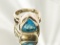 14KT YELLOW GOLD & TOPAZ RING WITH BRILLIANT BLUE TRI-CUT TOPAZ