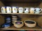 ASSORTED HAND THROWN DINNERWARE: 5 DINNER PLATES, 6 SALAD PLATES, 8 SOUP BOWLS, 7 MUGS