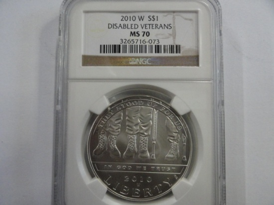 NGC GRADED MS70 2010-W DISABLED VETERANS SILVER ONE DOLLAR COIN