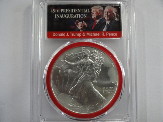 PCGS GRADED MS70 2017 SILVER EAGLE DONALD TRUMP 45TH PRESIDENTIAL INAUGURATION FIRST STRIKE 1 OF 500