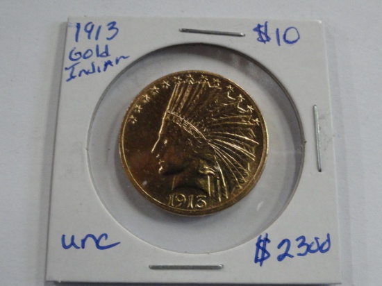 UNCIRCULATED 1913 $10 GOLD INDIAN COIN