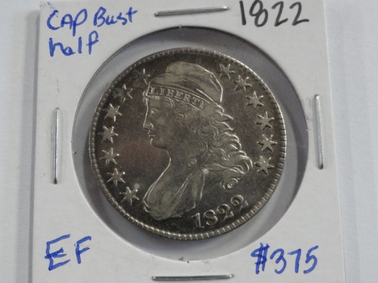1822 CAPPED BUST 50¢ COIN, XF