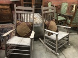 (2)  WOOD ROCKING CHAIRS WITH PILLOWS