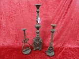 3 CANDLESTICKS, TWO ARE IRON