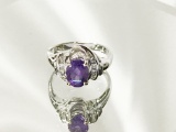 14KT WHITE GOLD, DIAMOND AND AMETHYST RING