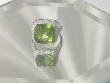 SPARK CREATIONS 18KT WHITE GOLD, DIAMOND AND PERIDOT HALO RING