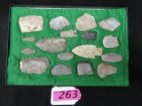 17 NATIVE AMERICAN POINTS, PARTIAL POINTS AND WORKED FLINT PIECES