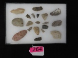 19 NATIVE AMERICAN POINTS, PARTIAL POINTS AND WORKED FLINT PIECES