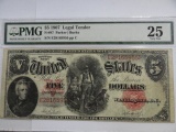 PMG GRADED VERY FINE 25 $5 1907 LEGAL TENDER,