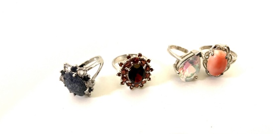 4 GEMSTONE STERLING AND GEMSTONE RINGS