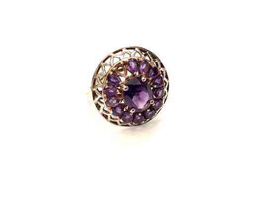 LADIES ROSE GOLD OVER STERLING AMETHYST RING