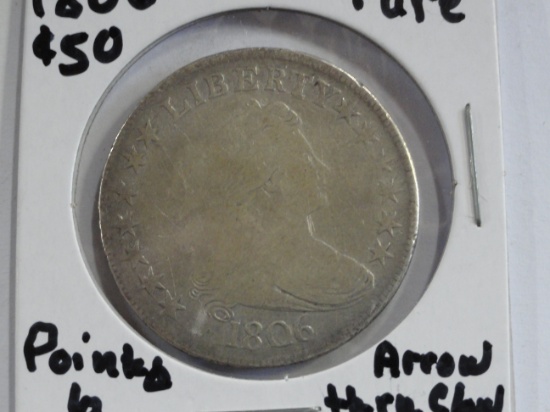 1806 DRAPED BUST HALF DOLLAR, POINTED 6 WITH STEM