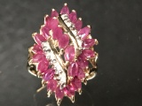 10KT YELLOW GOLD, RUBY & DIAMOND BYPASS RING