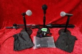 (4) MICROPHONES AND STANDS: