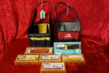 (2) SMALL TOOL CADDIES WITH (6) TYCO TRAINS IN THEIR BOXES