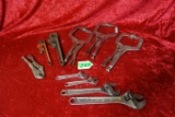 (4) CRESCENT WRENCHES, (2) PIPE WRENCHES, PAIR VISE GRIPS, (3) C CLAMP VISE GRIPS