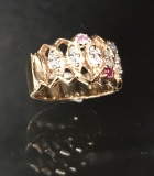 14KT YELLOW GOLD, DIAMOND, AND GEMSTONE BAND