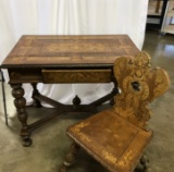 GORGEOUS OAK DESK WITH COMPLETE INLAY ON EVERY SURFACE