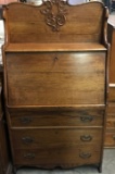 VICTORIAN QUARTERSAWN OAK DROP FRONT SECRETARY,