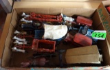 9 CAST IRON TOY HORSES & VARIOUS WAGONS (