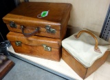 (3) PIECES LEATHER SUITCASES, ONE WITH CANVAS TOP
