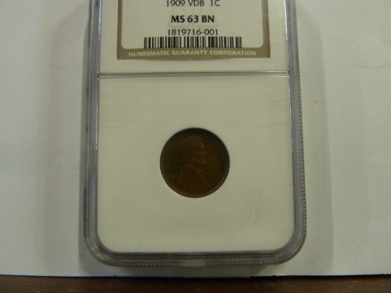NGC GRADED MS63 BN 1909 VDB 1¢ COIN