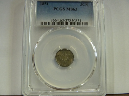 PCGS GRADED MS63 1851 3? SILVER COIN