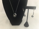 STERLING AND BLACK PEARL NECKLACE AND EARRING SET