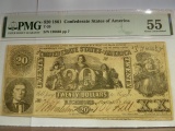 PMG GRADED ABOUT UNCIRCULATED 55 $20 1861 CONFEDERATE STATES OF AMERICA
