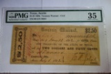 PMG GRADED CHOICE VERY FINE 35 $2.50 1860'S  TEXAS TREASURY WARRANT