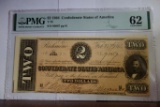 PMG GRADED UNCIRCULATED 62 $2 1864 CONFEDERATE STATES OF AMERICA,