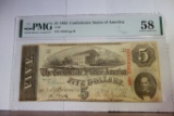 PMG GRADED CHOICE ABOUT UNCIRCULATED 58 $5 1863 CONFEDERATE STATES OF AMERICA