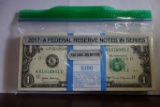 100 UNC 63 $1 2017-A FEDERAL RESERVE NOTES IN SERIES