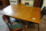 OAK BUTTERFLY LEAF TABLE WITH 3 MIS -ATCHED CHAIRS