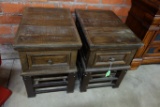 PAIR OF RUSTIC WOOD ENDD TABLES, EACH WITH A SINGLE DRAWER