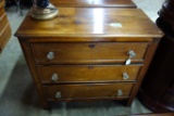 ANTIQUE MAHOGANY 3 DRAWER CHEST WITH GLASS PULLS
