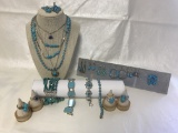 COLLECTION OF SILVER AND TURQUOISE JEWELRY,