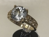 10KT GOLD AND AQUAMARINE  RING, SIZE 9
