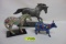 (2) PAINTED PONIES & COW: