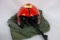 RED GENTEX FLIGHT HELMET (JOE MABEE) ON THE BACK WITH CARRYING BAG