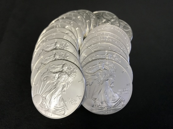 ROLL OF (20) 2014 SILVER AMERICAN EAGLE COINS