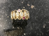 14KT YELLOW GOLD, DIAMOND, AND GEMSTONE BAND