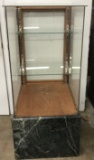 MARBLE BASE GLASS DISPLAY WITH 2 SHELVES AND OPEN ON ONE SIDE