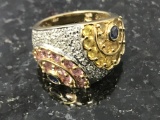 14KT YELLOW GOLD AND GEMSTONE DOME RING