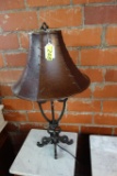 METAL BASE LAMP WITH LEATHER SHADE