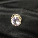 10KT GOLD & AMETHYST STATEMENT RING, SIZE 6.5